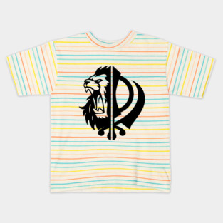 Sikh symbol khanda with Half Lion Face Kids T-Shirt