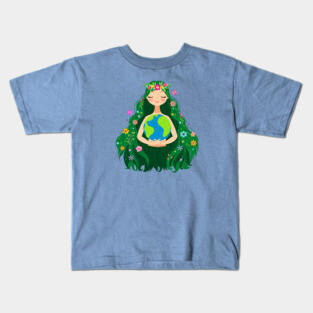 Beautiful Flowing Flower Earth Mother Figure Kids T-Shirt