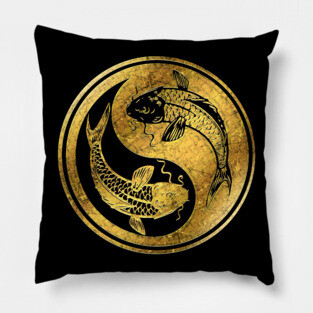 Yin Yang Golden Koi Pillow