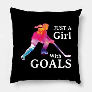 Just a Girl With Goals Hockey Watercolor Pillow