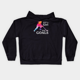 Just a Girl With Goals Hockey Watercolor Kids Hoodie