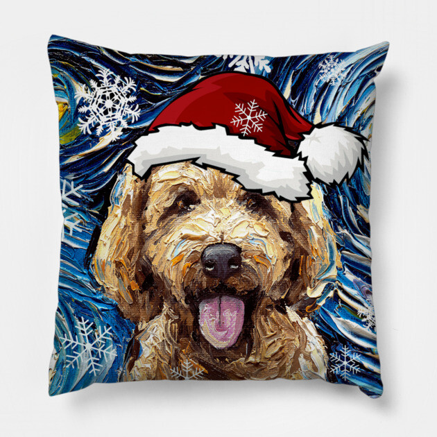 Goldendoodle Santa Christmas Pillow TeePublic