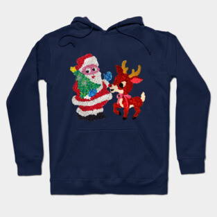 Santa & Rudolph 70s Melted Plastic Popcorn Hoodie