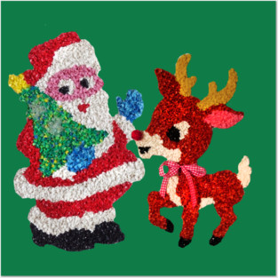 Santa & Rudolph 70s Melted Plastic Popcorn Posters and Art