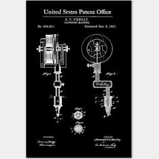 First Tattoo Machine Patent White Posters and Art