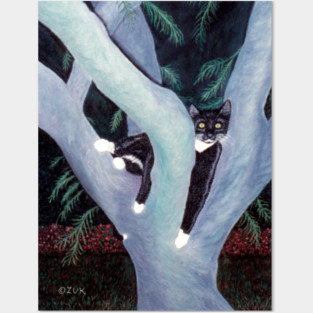 Tuxedo Cat in the Tree Posters and Art