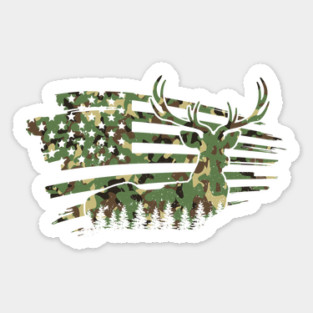 Camo American USA US Flag Deer Hunter Whitetail Buck Hunting Sticker