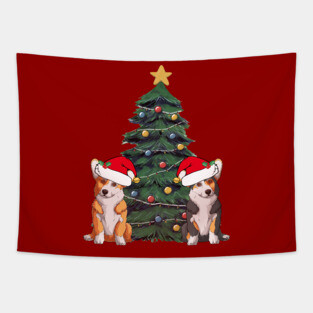 Cute Corgi Christmas Tree Tapestry