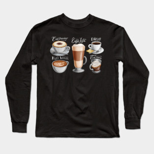 Hand drawn Coffee Drinks Long Sleeve T-Shirt