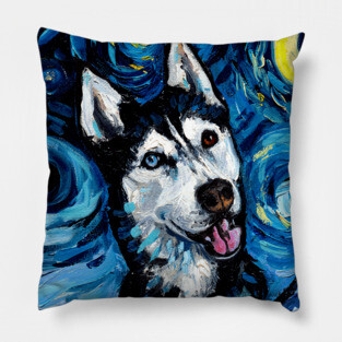 Happy Husky Night (Portrait) Pillow