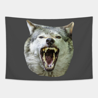 Snarling Grey Wolf Tapestry