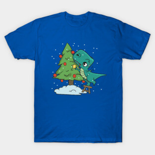 Sweaty T-Rex Decorating a Christmas Tree T-Shirt