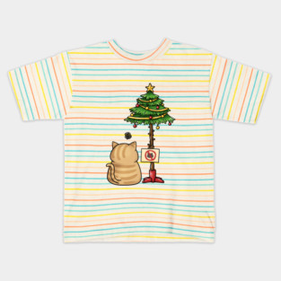 Funny Cat Christmas Tree Kids T-Shirt