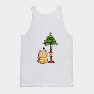 Funny Cat Christmas Tree Tank Top
