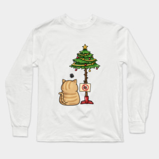 Funny Cat Christmas Tree Long Sleeve T-Shirt
