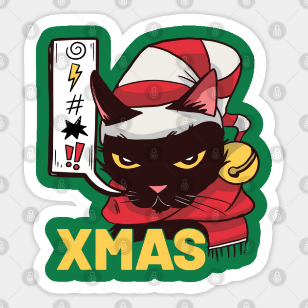 I Hate Christmas Funny Cute Angry Cat Face Pun Sticker by creative