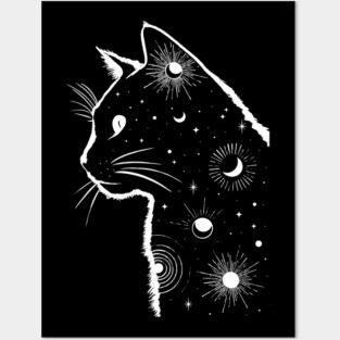 Black Galaxy Cat Posters and Art