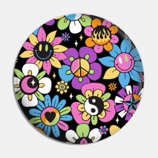 Neon Pastel Smiley Blossoms Pin