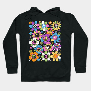 Neon Pastel Smiley Blossoms Hoodie