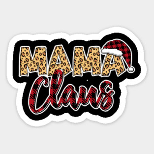 Mama Claus Red Plaid Santa Hat & Leopard Pattern Sticker