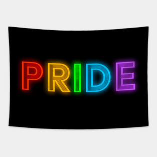 Pride Rainbow Neon Text Tapestry