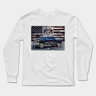 Dodge Ram and The American Flag Long Sleeve T-Shirt