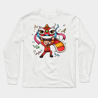 Young Man Performing A Lion Dance Long Sleeve T-Shirt