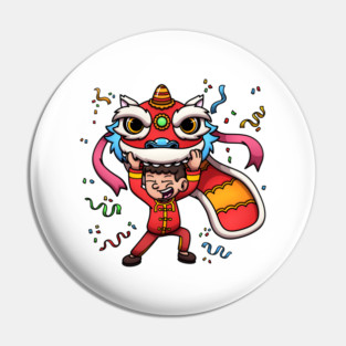 Young Man Performing A Lion Dance Pin