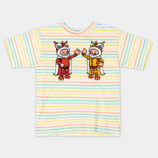 2 Characters Wearing Lion Dance Costumes Kids T-Shirt