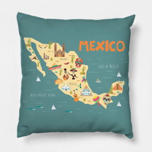 Mexico Illustrated Map Pillow