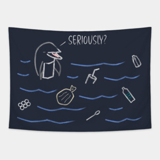 Dolphin Protesting Ocean Plastic Tapestry