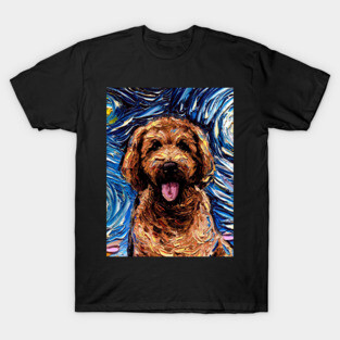 Apricot Goldendoodle Night (Portrait) T-Shirt