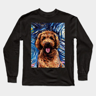 Apricot Goldendoodle Night (Portrait) Long Sleeve T-Shirt
