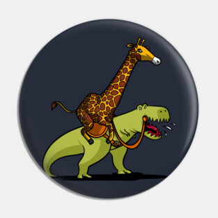 Giraffe Riding T-Rex Dinosaur Pin