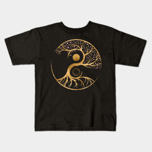 Yin Yang Tree of life - Fluorite and Gold Kids T-Shirt