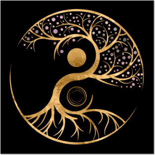 Yin Yang Tree of life - Fluorite and Gold Posters and Art