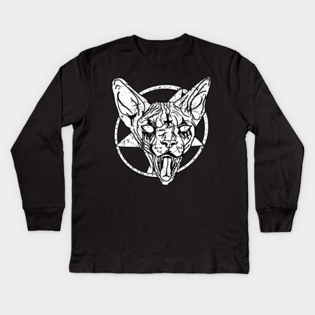 Death Metal Sphynx Cat Kids Long Sleeve T-Shirt by belownormal