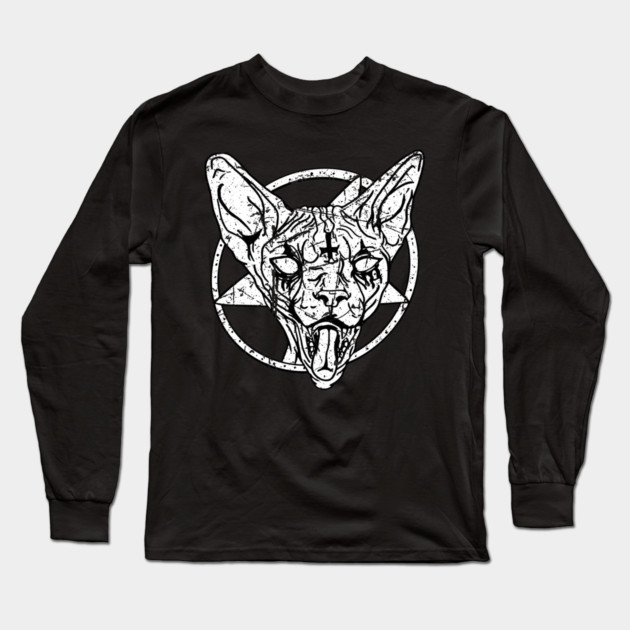 Death Metal Sphynx Cat Long Sleeve T-Shirt by belownormal