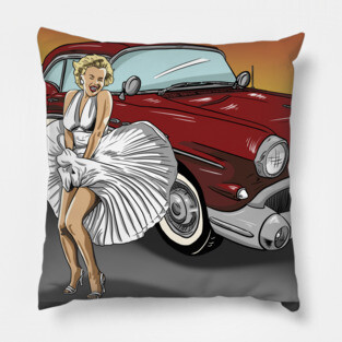 Marilyn Monroe with 1957 Buick Century Pillow