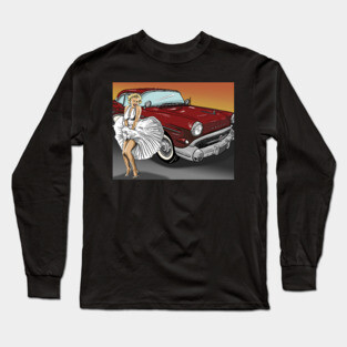 Marilyn Monroe with 1957 Buick Century Long Sleeve T-Shirt