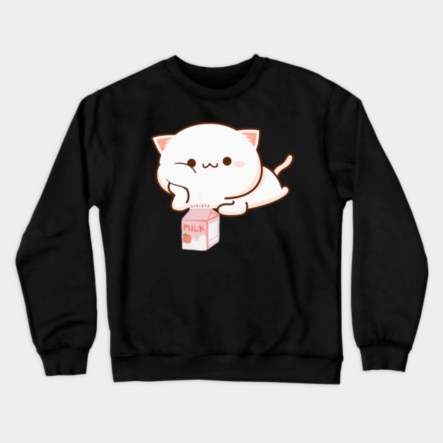 Cat Strawberry Milk Anime Japanese Kawaii Crewneck Sweatshirt by Pixel Threads 