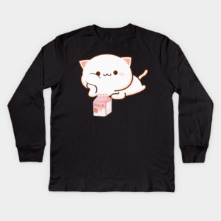 Cat Strawberry Milk Anime Japanese Kawaii Kids Long Sleeve T-Shirt