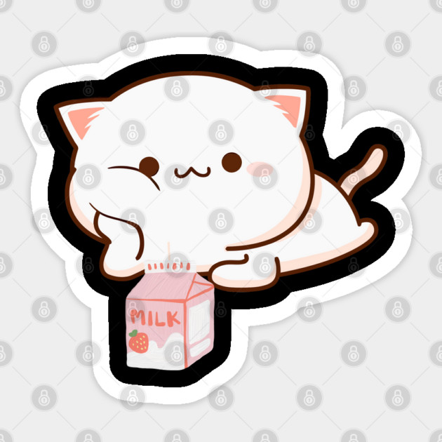 Cat Strawberry Milk Anime Japanese Kawaii Sticker by Pixel Threads 