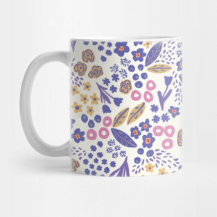 Ditzy Floral in Very Peri , pink and yellow Mug