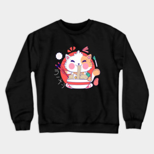 Ramen Cat Japanese Anime Kawaii Girls Official Teenager Crewneck Sweatshirt