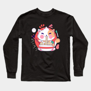 Ramen Cat Japanese Anime Kawaii Girls Official Teenager Long Sleeve T-Shirt