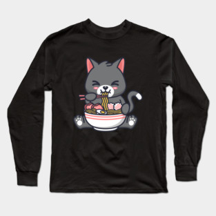 Ramen Cat Japanese Anime Kawaii Girls Official Teenager Long Sleeve T-Shirt