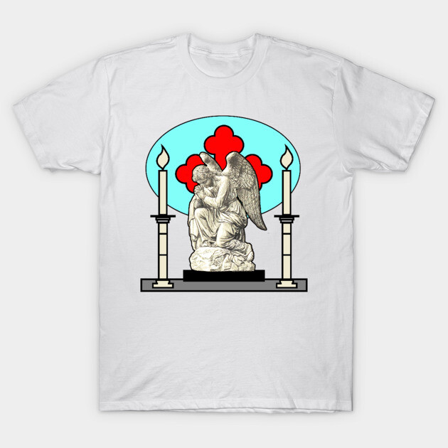 Gothic sad angel at the altar T-Shirt by Marccelus