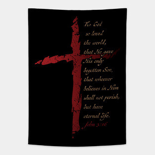 John 3:16 Christian Cross Salvation Bible Verse Tapestry