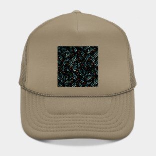 Festive watercolor branches - black, teal and orange Hat
